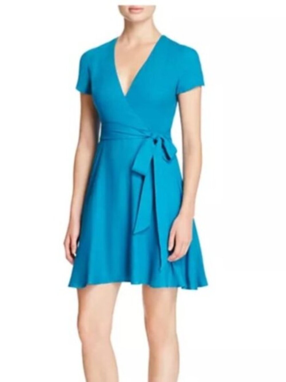 Alice and Olivia Adrianna Short Sleeve Faux Wrap Dress in Turquoise Women's Sz 6